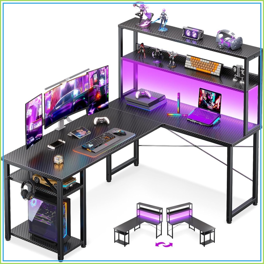 Gaming Desk With Hutch - 53 Inch L Shaped Gaming Desk