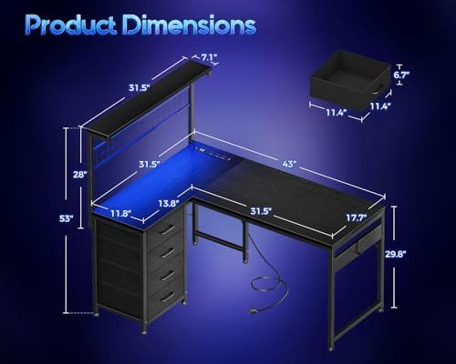 43” L Shaped Gaming Desk for S - Gaming Desk With Hutch recension och pris