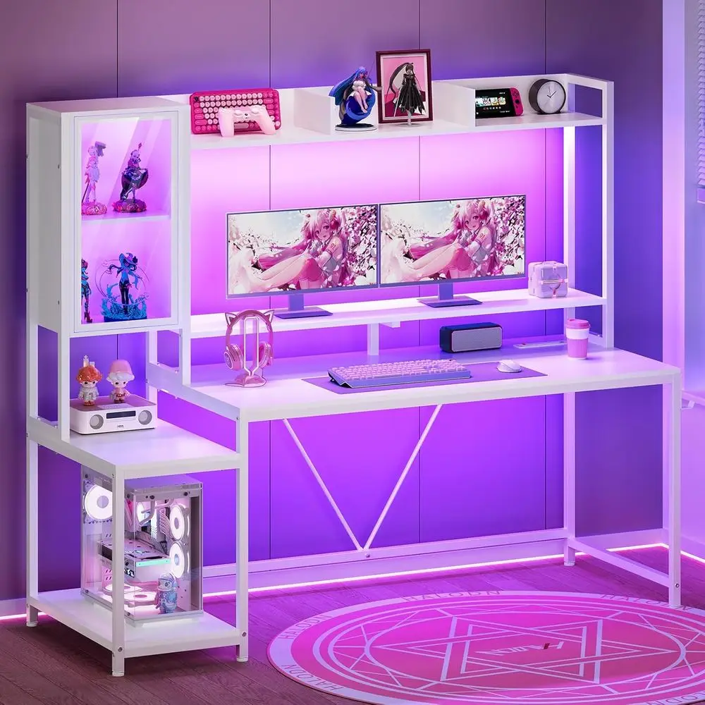 60 LED-lit Gaming Desk with Hu - Gaming Desk With Hutch recension och pris