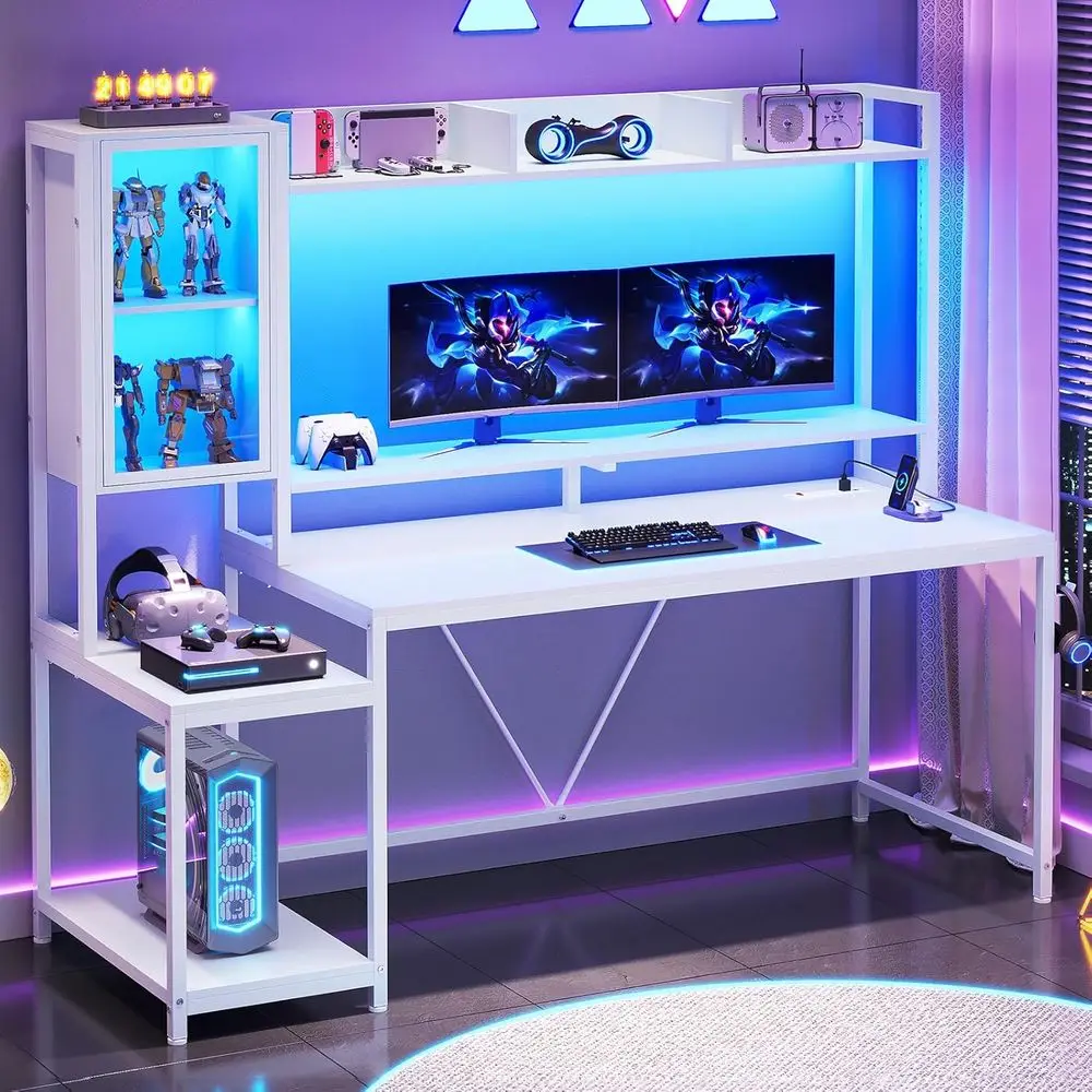60 LED-lit Gaming Desk with Hu - Gaming Desk With Hutch recension och pris