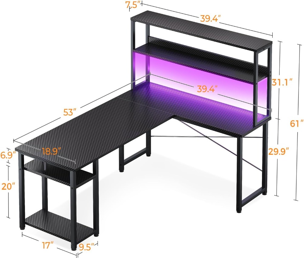 53 Inch L Shaped Gaming Desk w - Gaming Desk With Hutch recension och pris