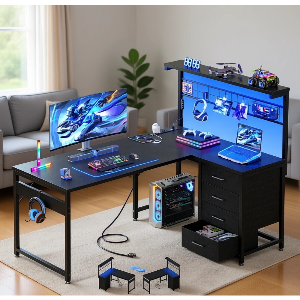 L Shaped Gaming Desk with Shel - Gaming Desk With Hutch recension och pris