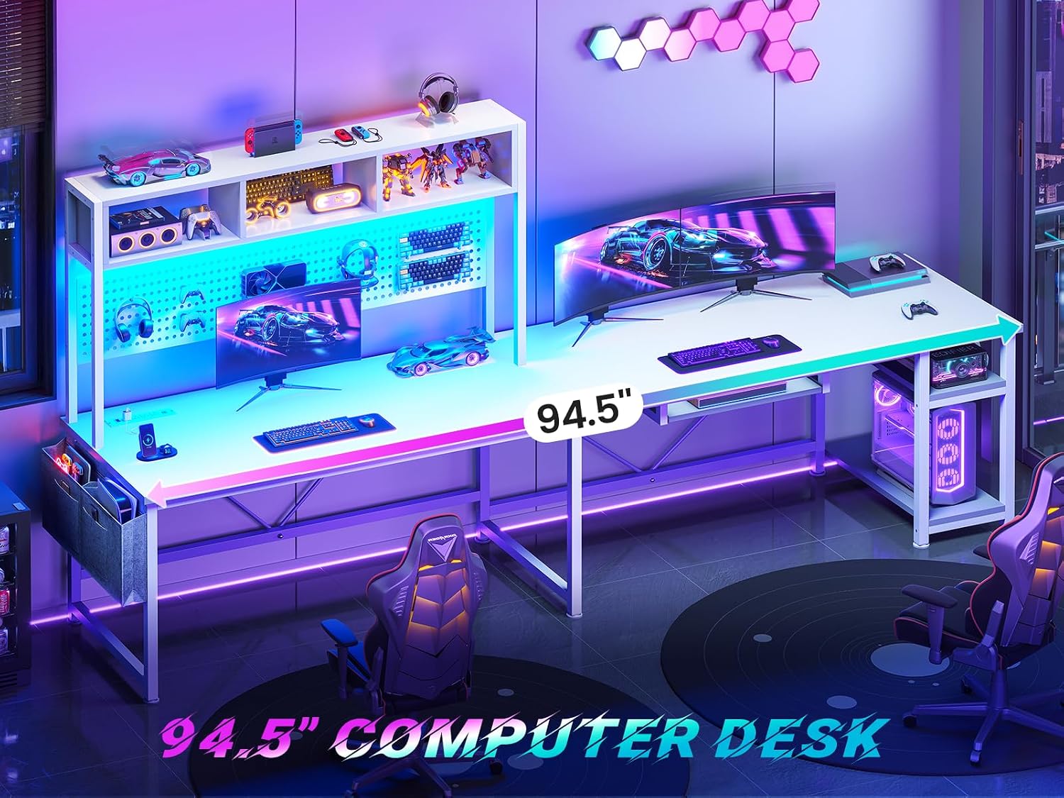 White L Shaped Gaming Desk, Re - Gaming Desk With Hutch recension och pris