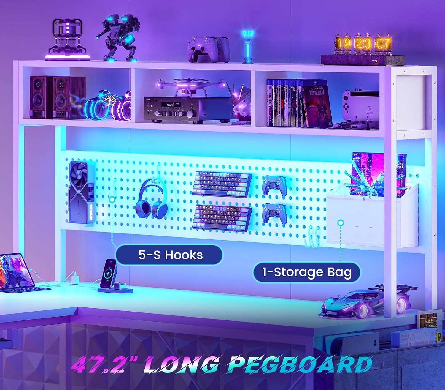 White L Shaped Gaming Desk, Re - Gaming Desk With Hutch recension och pris